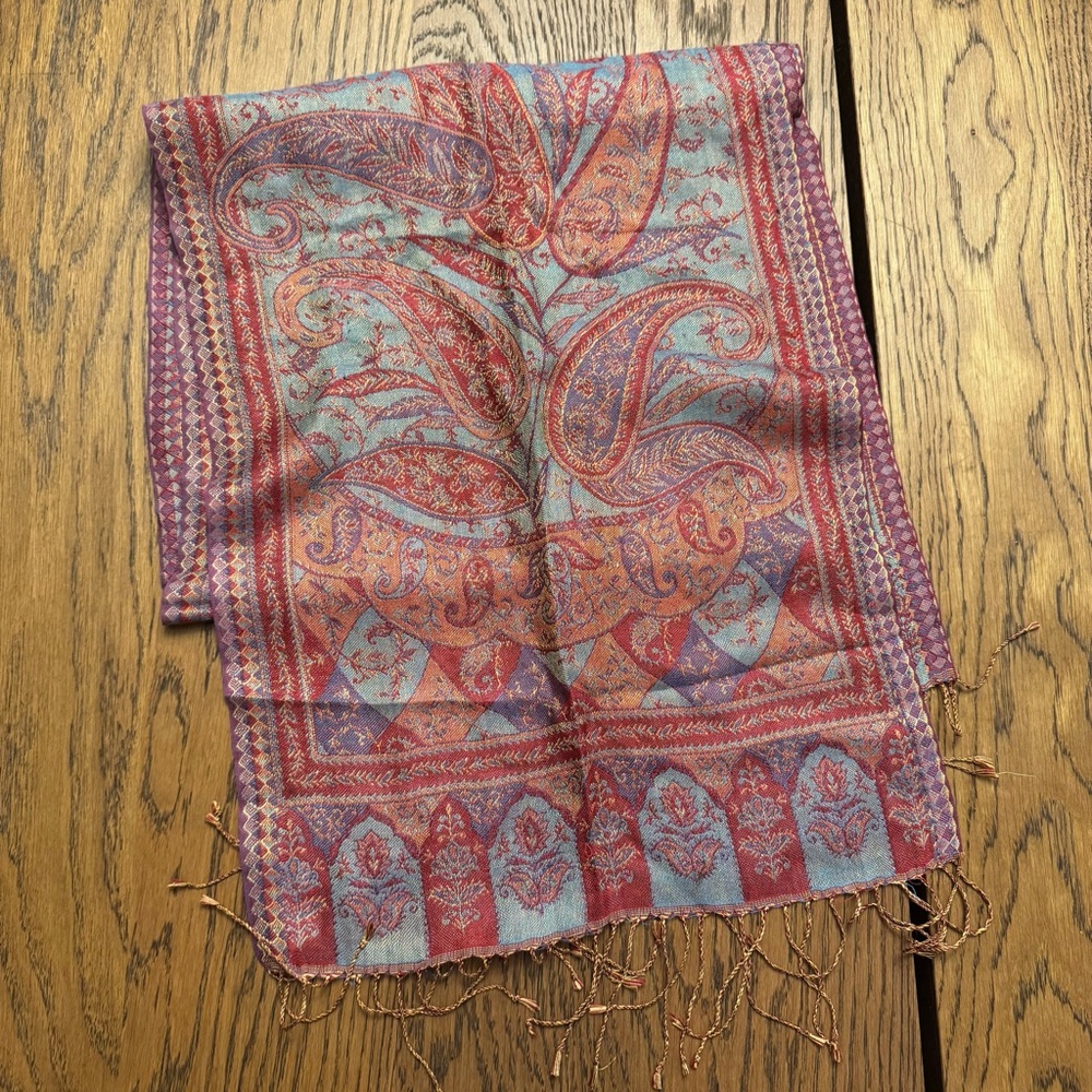 100% Pure Silk‎ Red light blue paisley hand loomed wedding Opera shawls scarfs